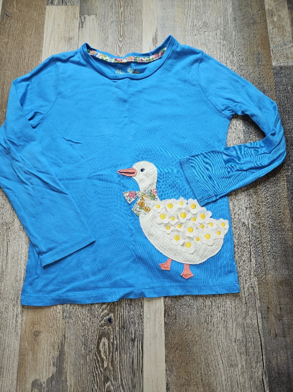 Mini Boden Long Sleeve Tee 6-7Y Duck Ducklings Blue Flawed